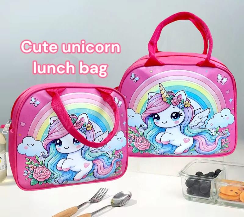 Tera13 TERA 13 Lunch Bags Insulated Lunch Tiffin Carry Bag (1 pcs) Unicorn Large Size Hot Cold B-ag for Office Travel School Picnic for Girls, Boys, Men & Women, Cartoon Gift Storage Zipper Bag for Girls - Image 4