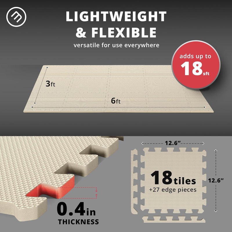 BeMaxx Gym Mats Set - 18 pcs EVA Interlocking Foam Floor Tiles (12.6"x12.6"x0.4") 18sqft Protective Gym Flooring Sports Home Workout Exercise Mats Puzzle Garage Fitness Play-Room Garage Pool Treadmill - Image 2