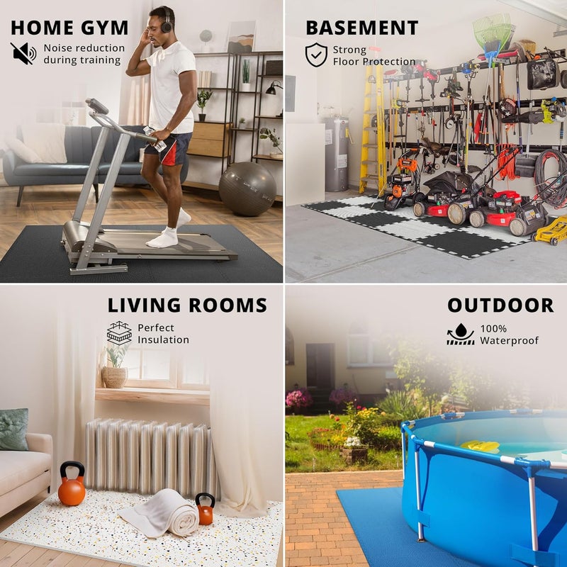 BeMaxx Gym Mats Set - 18 pcs EVA Interlocking Foam Floor Tiles (12.6"x12.6"x0.4") 18sqft Protective Gym Flooring Sports Home Workout Exercise Mats Puzzle Garage Fitness Play-Room Garage Pool Treadmill - Image 5