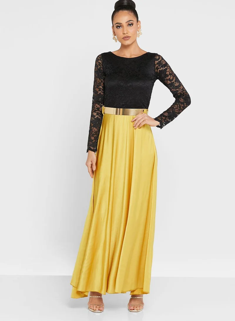 Golden Apple Lace Detail Maxi Dress