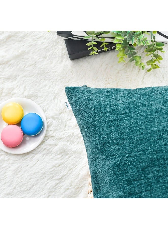 CaliTime Throw Pillow Covers Decorative 12 X 20 Inches Pack of 2 Cozy Chenille Cushion Cases for Couch Sofa Bed Living Room Home Teal - Image 1