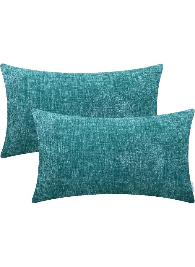 CaliTime Throw Pillow Covers Decorative 12 X 20 Inches Pack of 2 Cozy Chenille Cushion Cases for Couch Sofa Bed Living Room Home Teal - Image 2