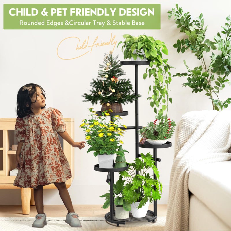TOSKING 5-Tier Tall Plant Stand Indoor & Outdoor, Anti-Tip Round Base for Pots, Child and Pet Friendly, Heavy Duty Corner Shelf for Multiple Plants, Space-Saving Design for Living Room Balcony Garden (Black, 38in) - Image 4