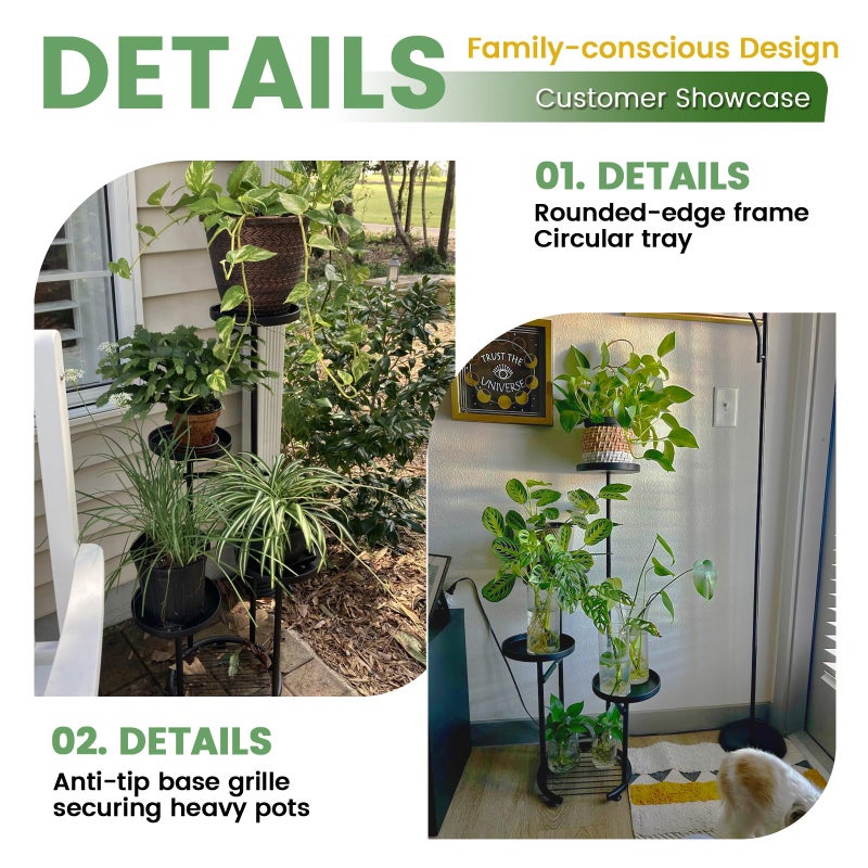 TOSKING 5-Tier Tall Plant Stand Indoor & Outdoor, Anti-Tip Round Base for Pots, Child and Pet Friendly, Heavy Duty Corner Shelf for Multiple Plants, Space-Saving Design for Living Room Balcony Garden (Black, 38in) - Image 5
