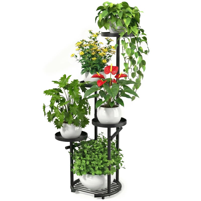 TOSKING 5-Tier Tall Plant Stand Indoor & Outdoor, Anti-Tip Round Base for Pots, Child and Pet Friendly, Heavy Duty Corner Shelf for Multiple Plants, Space-Saving Design for Living Room Balcony Garden (Black, 38in) - Image 1
