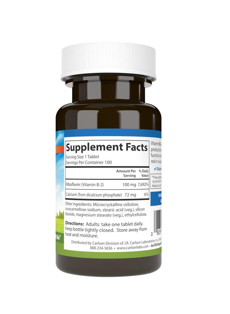 كارلسون فيتامين ب 2، 100 ملغ، 100 قرص نباتي - Image 2