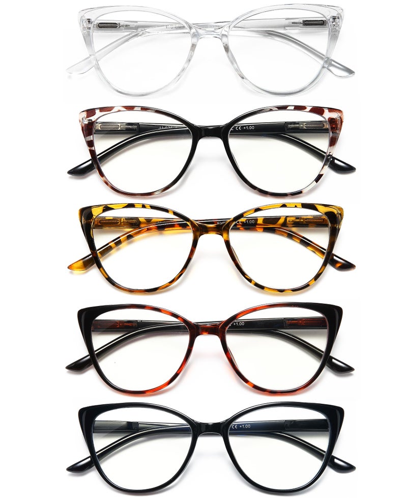 Eyeurl 5 Pack Cat Eye Reading Glasses For Women-Blue Light Glasses For Woman Fashion Readers With Spring Hinge Computer Reading Glasses.1.5 - Image 1
