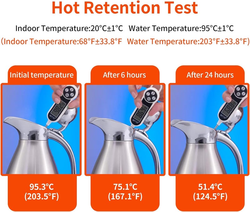 Luvan 2.0L 68oz Food-grade 304 Stainless Steel Thermal Carafe/Double Walled Vacuum Insulated Coffee Pot with Press Button Top,12+ Hrs Heat&Cold Retention,BPA Free,for Coffee,Tea,Beverage etc - Image 4