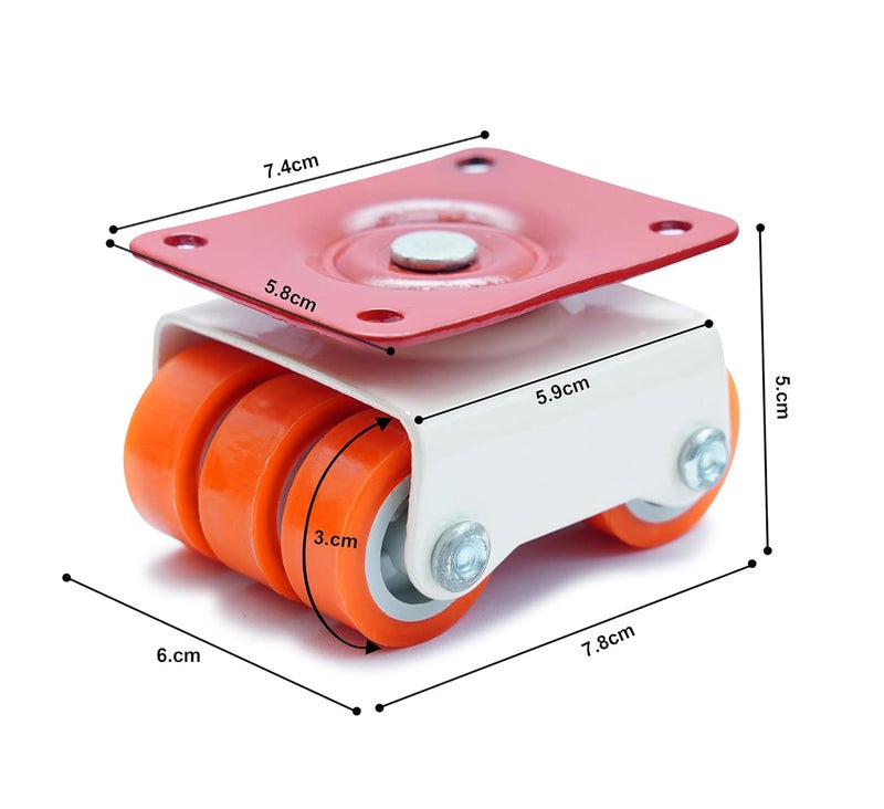 Hepiack 6Wheel Roller Castor Orange 50mm 360 Rotating with Bearings for Furniture Sofa Bed Table Cabinets 550kg Capacity Set of 4 - Image 2