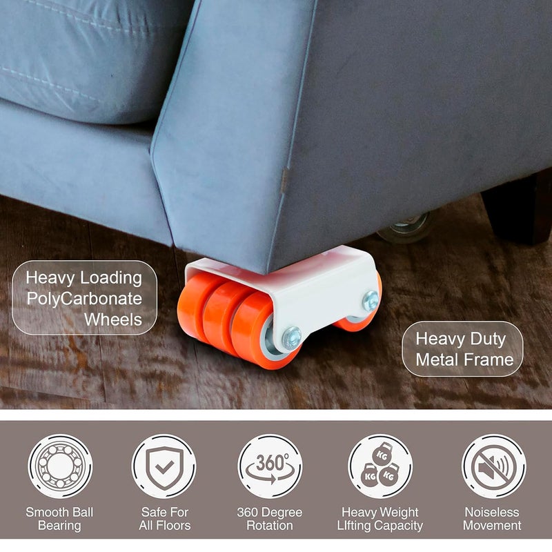Hepiack 6Wheel Roller Castor Orange 50mm 360 Rotating with Bearings for Furniture Sofa Bed Table Cabinets 550kg Capacity Set of 4 - Image 5
