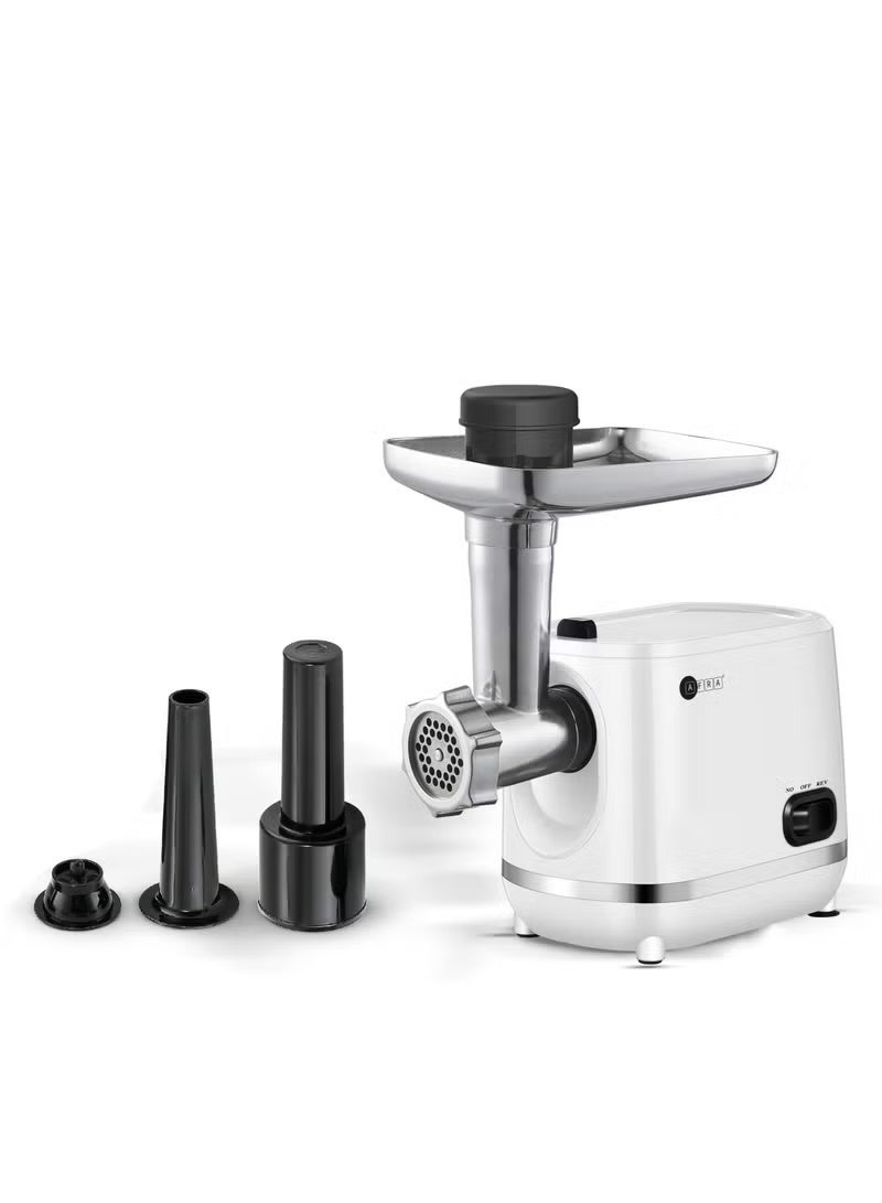 AFRA مطحنة لحم أفرا، 1200 واط، 3 أقراص قطع، هيكل من الألمنيوم، سكين صلب غير قابل للصدأ، دافع تخزين الطعام، ملحق كبة ونقانق AF-1200MGWT، ضمان لمدة 2 سنة - Image 2