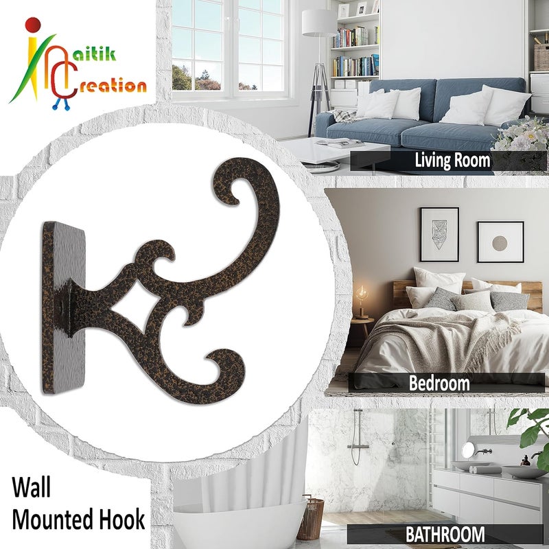 NAITIK CREATION Scrollwork Metal Wall Hook Hanging Coat Hook for Wall Coat Hanger Wall Mounted Bag Hooks for Coats Backpack Purse Towel Pack of 2 - Image 5