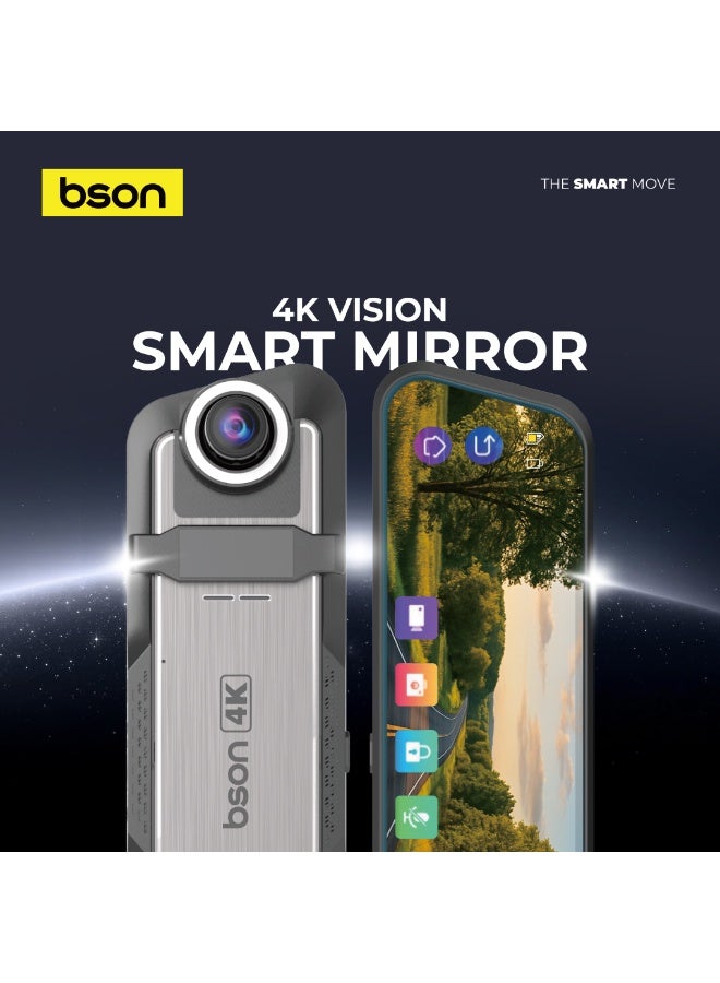 BSON 4K Rear View Mirror Dash Cam, 10 Inch Touch Screen Car Camera, Front and Rear Dual Lens Driving Recorder, ADAS, Blind Spot Detection, Loop Recording, Parking Monitor, Wide Angle Dashboard Camera - Image 4