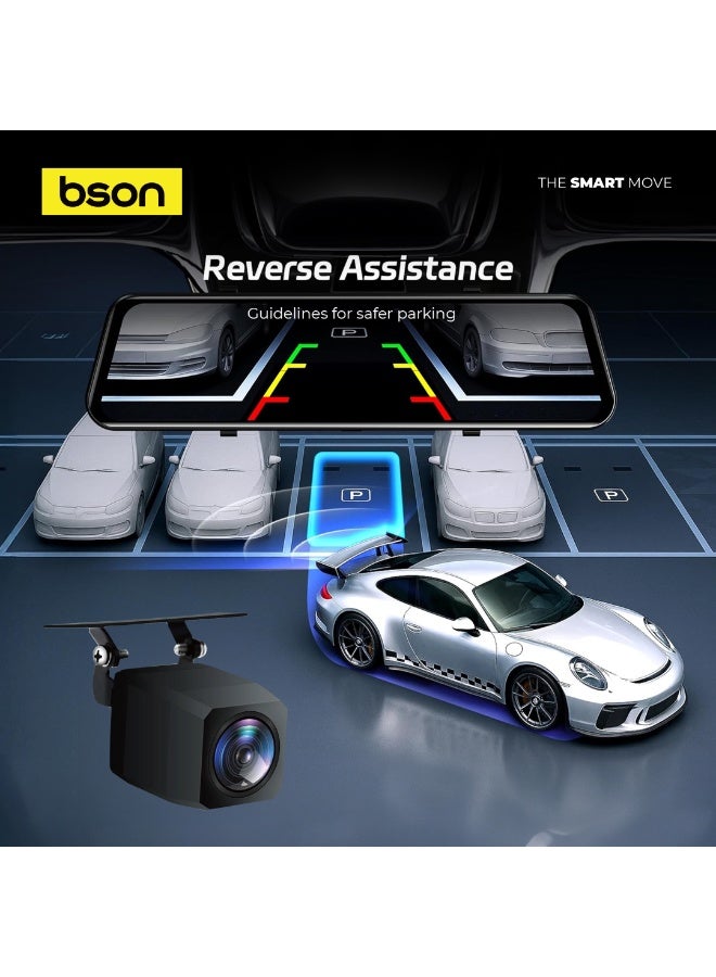 BSON 4K Rear View Mirror Dash Cam, 10 Inch Touch Screen Car Camera, Front and Rear Dual Lens Driving Recorder, ADAS, Blind Spot Detection, Loop Recording, Parking Monitor, Wide Angle Dashboard Camera - Image 3