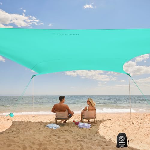 WEKAPO Beach Tent Sun Shelter - Easy Setup Beach Canopy with 4 Sturdy Poles, Large Sandbags and Shovel, 6'7'' Tall, Windproof Sun Shade for Backyard and Camping, UPF 50+ Protection - Image 1