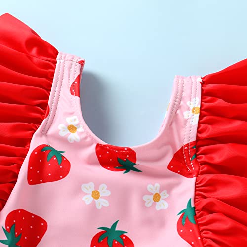 MAMAMI Newborn Baby Girl Ruffle Swimsuit Infant Toddler One Piece Floral Bikini Beach Bathing Swimwear Set(L2-Strawberry,12-18 Months) - Image 4