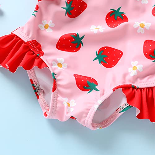 MAMAMI Newborn Baby Girl Ruffle Swimsuit Infant Toddler One Piece Floral Bikini Beach Bathing Swimwear Set(L2-Strawberry,12-18 Months) - Image 5