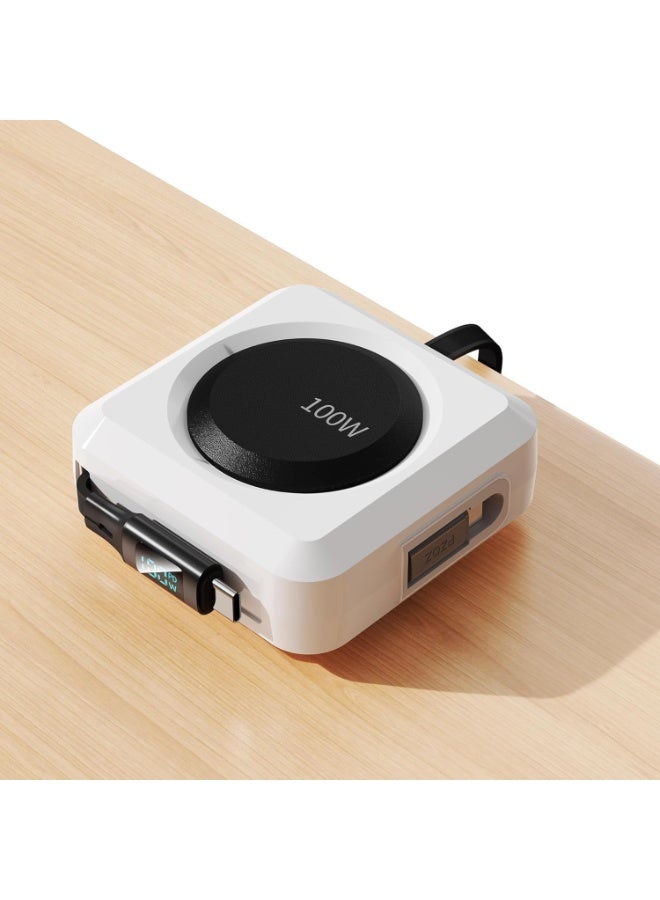 PZOZ 100W Retractable Type C Cable with LED Display, USB C Multi in 1 Charging Cable with Lightning Micro Adapter Ports for iPhone 16 15 iPad Mac Samsung, Stickable Desktop Management Cord (1.5M) - Image 1