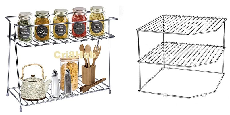 CR18 COLLECTION Heavy Stainless Steel 2Layer Corner Storage Rack and Multipurpose Stainless Steel Kitchen Plate Dish Corner Stand Pack of 2 - Image 1