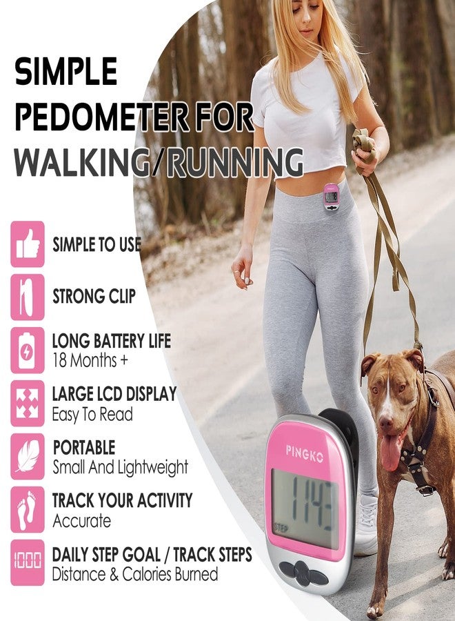 PINGKO Walking Pedometer Accurately Track Steps Portable Sport Pedometer Step/Distance/Calories/Counter Fitness Tracker, Calorie Counter-pink - Image 2
