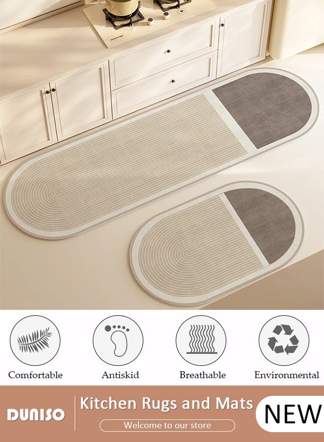 DUNISO Diatom Mud Bath Mat Set Bathroom Kitchen Rug Mat Extra Soft and Absorbent Bath Rugs Non-Slip Quick Drying Floor Bath Tub Mat for Bathroom Floor Tub and Shower 50*80CM+50*160CM - Image 1