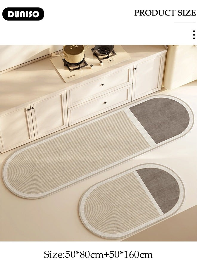 DUNISO Diatom Mud Bath Mat Set Bathroom Kitchen Rug Mat Extra Soft and Absorbent Bath Rugs Non-Slip Quick Drying Floor Bath Tub Mat for Bathroom Floor Tub and Shower 50*80CM+50*160CM - Image 4