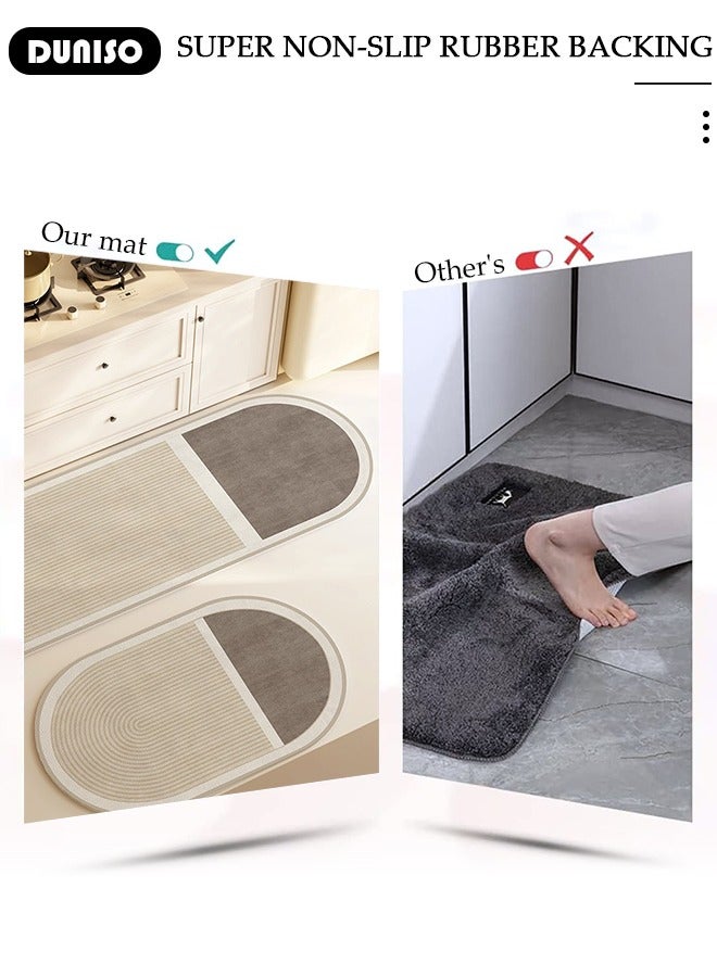 DUNISO Diatom Mud Bath Mat Set Bathroom Kitchen Rug Mat Extra Soft and Absorbent Bath Rugs Non-Slip Quick Drying Floor Bath Tub Mat for Bathroom Floor Tub and Shower 50*80CM+50*160CM - Image 3