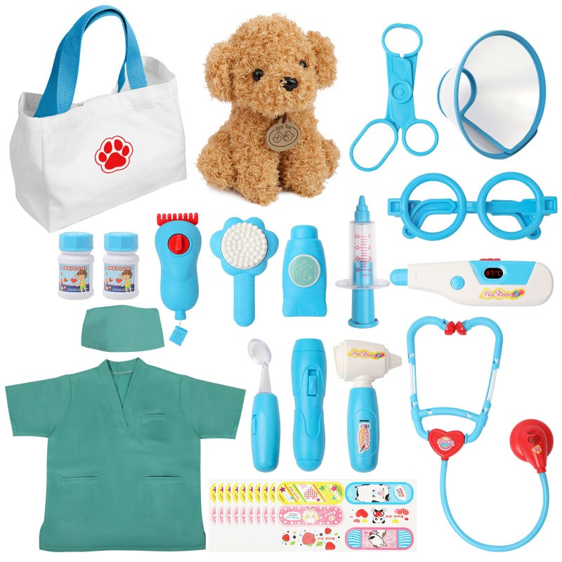 Liberry Doctor Kit for Toddlers 3 4 5 6 Years Old 28 Pcs Kids Doctor Playset with Dog Toy Stethoscope and Dress Up Costume Pretend Play Medical Christmas Gift for Boys Girls Blue - Image 2