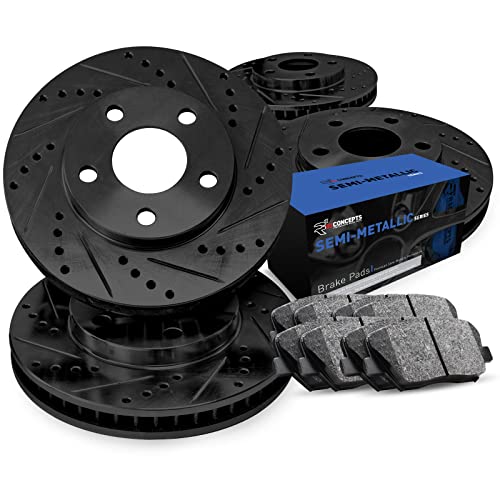 R1 Concepts Front Rear Brakes and Rotors Kit |Front Rear Brake Pads| Brake Rotors and Pads| Semi Metallic Brake Pads and Rotors |fits 2005-2014 Ford Mustang - Image 1