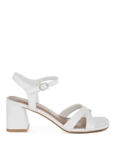 London Rag Square Toe Block Heel Sandals in White
