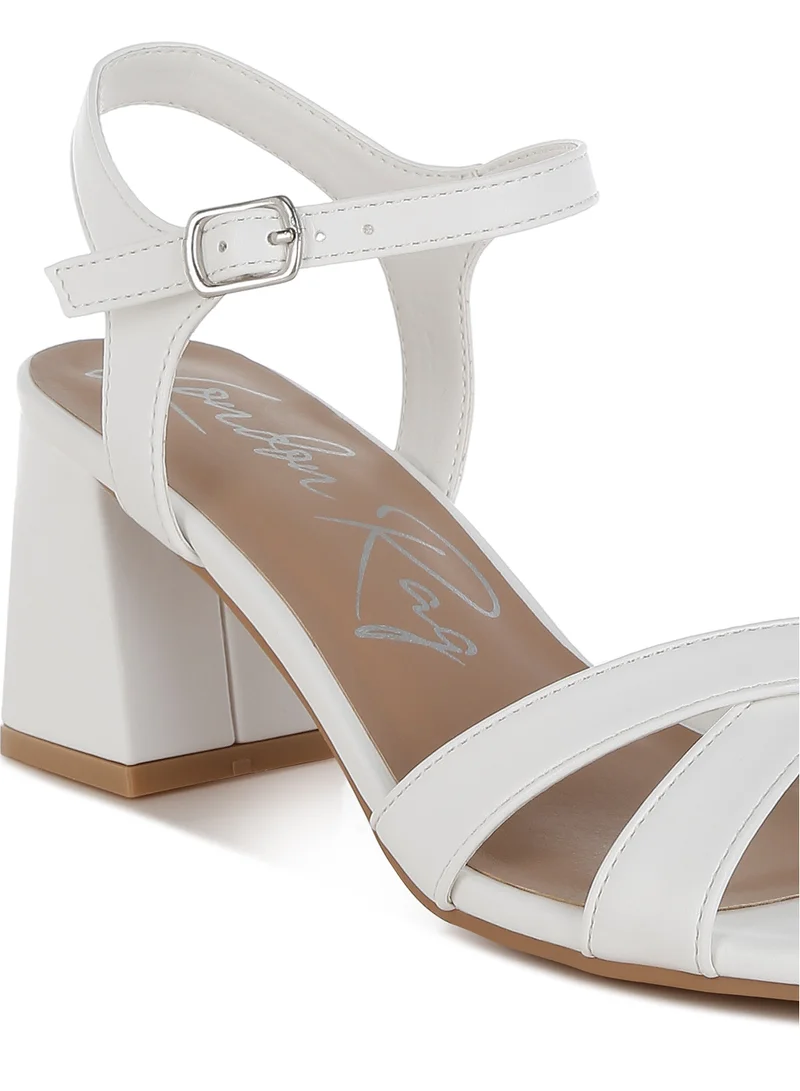 London Rag Square Toe Block Heel Sandals in White