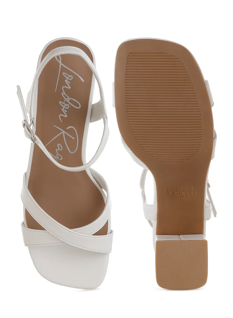 London Rag Square Toe Block Heel Sandals in White