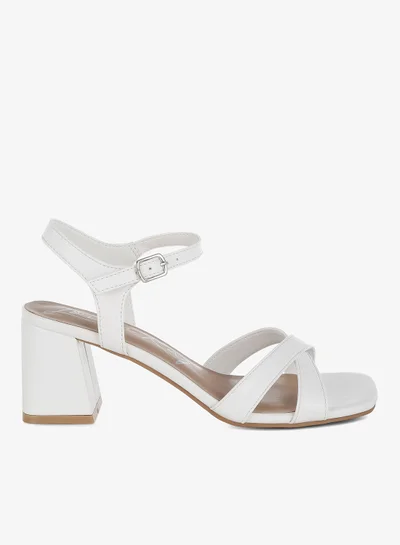 London Rag Square Toe Block Heel Sandals in White