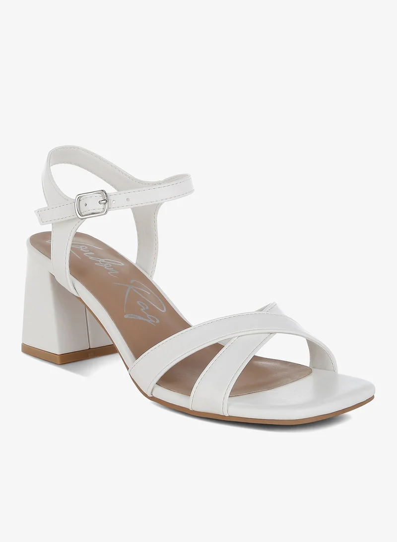 London Rag Square Toe Block Heel Sandals in White
