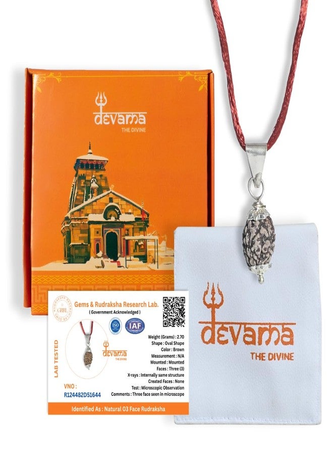 DEVAMA THE DIVINE 3 Mukhi Rudraksha Pendant with Lab Certification – Energized for Inner Power, Purification & Past Karma Release - Image 3