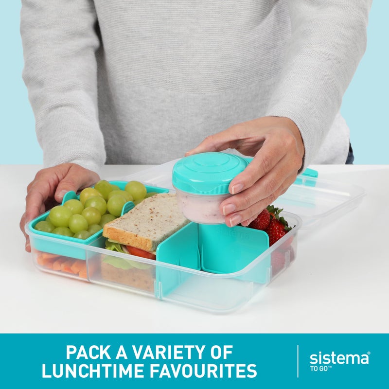 سيستيما Sistema Bento إنشاء لزيار حاوية تخزين الطعام 6 كوب من Bento مع غطاء ومقاطع 2 Pack Minty Teal - Image 2