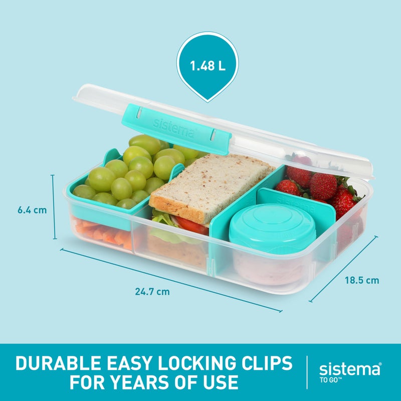 سيستيما Sistema Bento إنشاء لزيار حاوية تخزين الطعام 6 كوب من Bento مع غطاء ومقاطع 2 Pack Minty Teal - Image 3