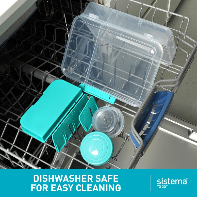 سيستيما Sistema Bento إنشاء لزيار حاوية تخزين الطعام 6 كوب من Bento مع غطاء ومقاطع 2 Pack Minty Teal - Image 5