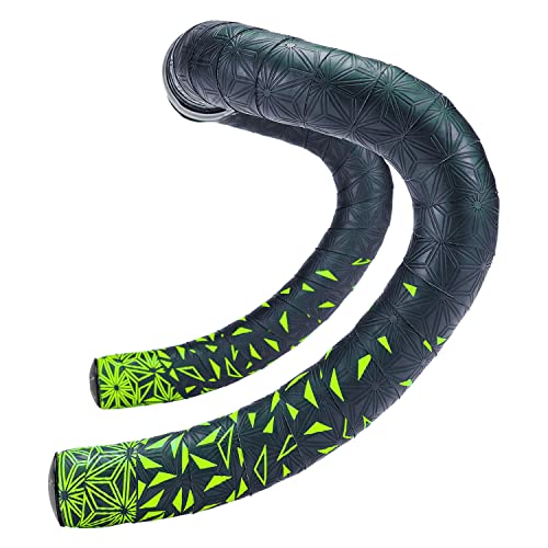 Supacaz Bar Tape - Super Sticky Kush - Star Fade - Neon Yellow + Black Star Plugz - Cycling Handlebar Tape - Image 1