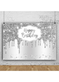 DORCEV 10X8Ft Happy Birthday Backdrop Silver Glitter Sparkle Sequins Luxury Dreamlike Photography Background For Elegant Woman Girly Birthday Party Banner Decor Video Shooting Vinyl Studio Props  - Image 3