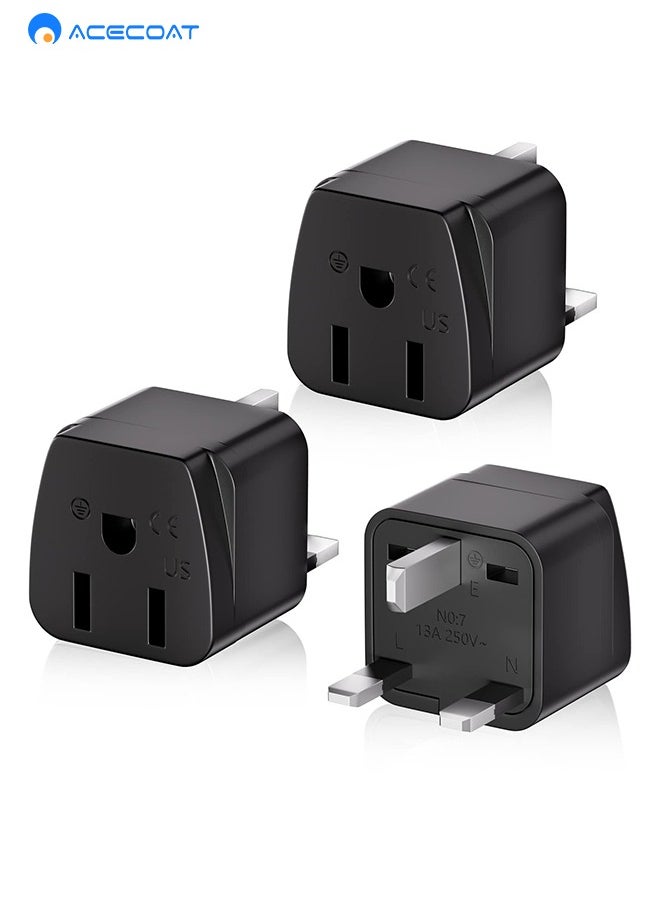 ACECOAT - US to UK Plug Adapter 3 Packs, 3250W Max Travel Adaptor, 2/3 Pin USA to 3 Pin UK Plug Adaptor American Canada Mexico Plug to UK Adapter, Type A/Type B Plug to UK Plug, Black - Image 1