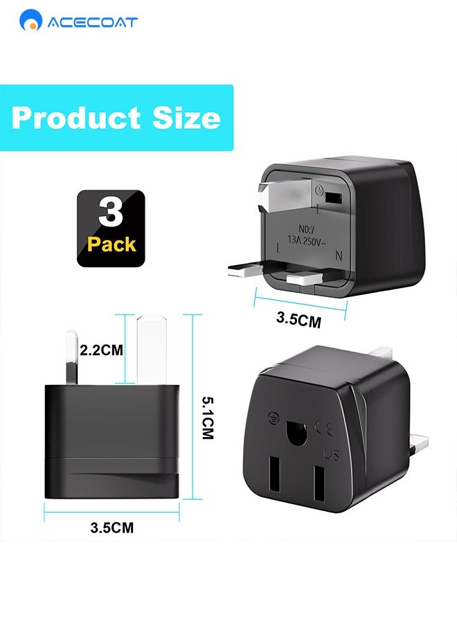 ACECOAT - US to UK Plug Adapter 3 Packs, 3250W Max Travel Adaptor, 2/3 Pin USA to 3 Pin UK Plug Adaptor American Canada Mexico Plug to UK Adapter, Type A/Type B Plug to UK Plug, Black - Image 1