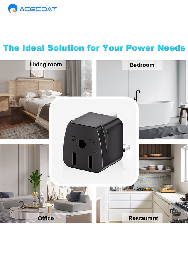 ACECOAT - US to UK Plug Adapter 3 Packs, 3250W Max Travel Adaptor, 2/3 Pin USA to 3 Pin UK Plug Adaptor American Canada Mexico Plug to UK Adapter, Type A/Type B Plug to UK Plug, Black - Image 1