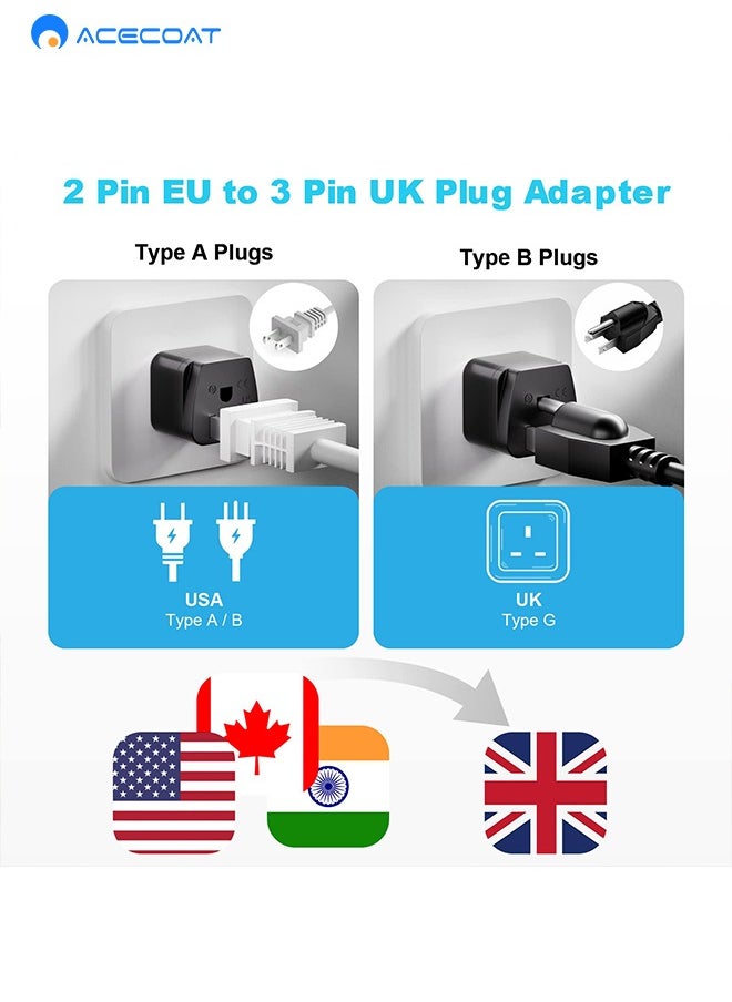 ACECOAT - US to UK Plug Adapter 3 Packs, 3250W Max Travel Adaptor, 2/3 Pin USA to 3 Pin UK Plug Adaptor American Canada Mexico Plug to UK Adapter, Type A/Type B Plug to UK Plug, Black - Image 1