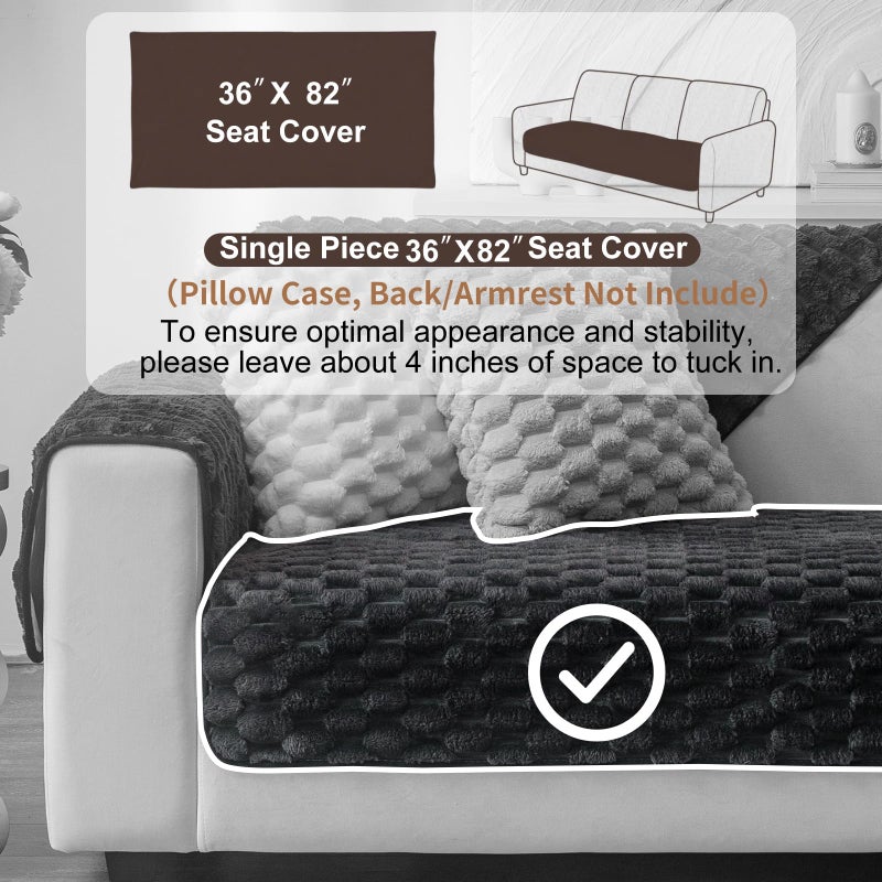Aucrovee Soft Plush Faux Fur Couch Cover, Fluffy Non Slip Sectional Sofa Covers for 3 Cushion Couch, Furniture Protector Sofa Slipcover(1 PCS 36"x82" Black) - Image 2