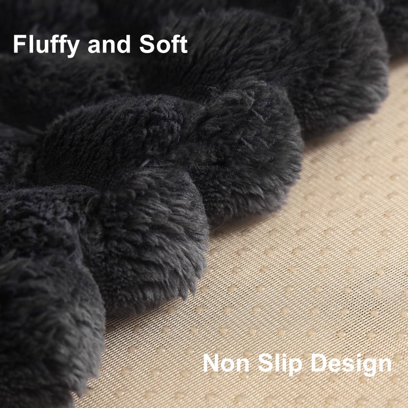 Aucrovee Soft Plush Faux Fur Couch Cover, Fluffy Non Slip Sectional Sofa Covers for 3 Cushion Couch, Furniture Protector Sofa Slipcover(1 PCS 36"x82" Black) - Image 5