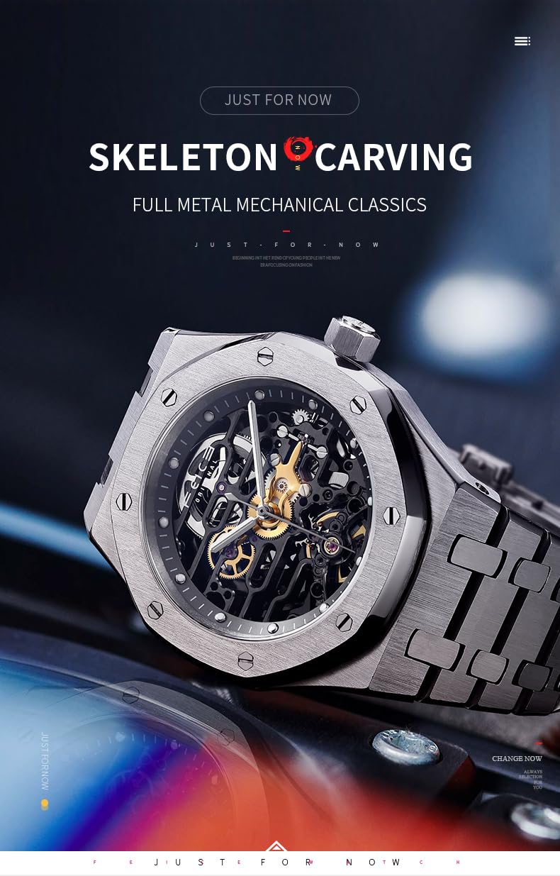 FEICE Watches for Men Automatic Skeleton Watch 42mm Case Stainless Steel Mechanical Anti Shock Waterproof Luminous Sapphire Crystal Analog Watches Business Wristwatch Adjustable Band FM019HOT - Image 2