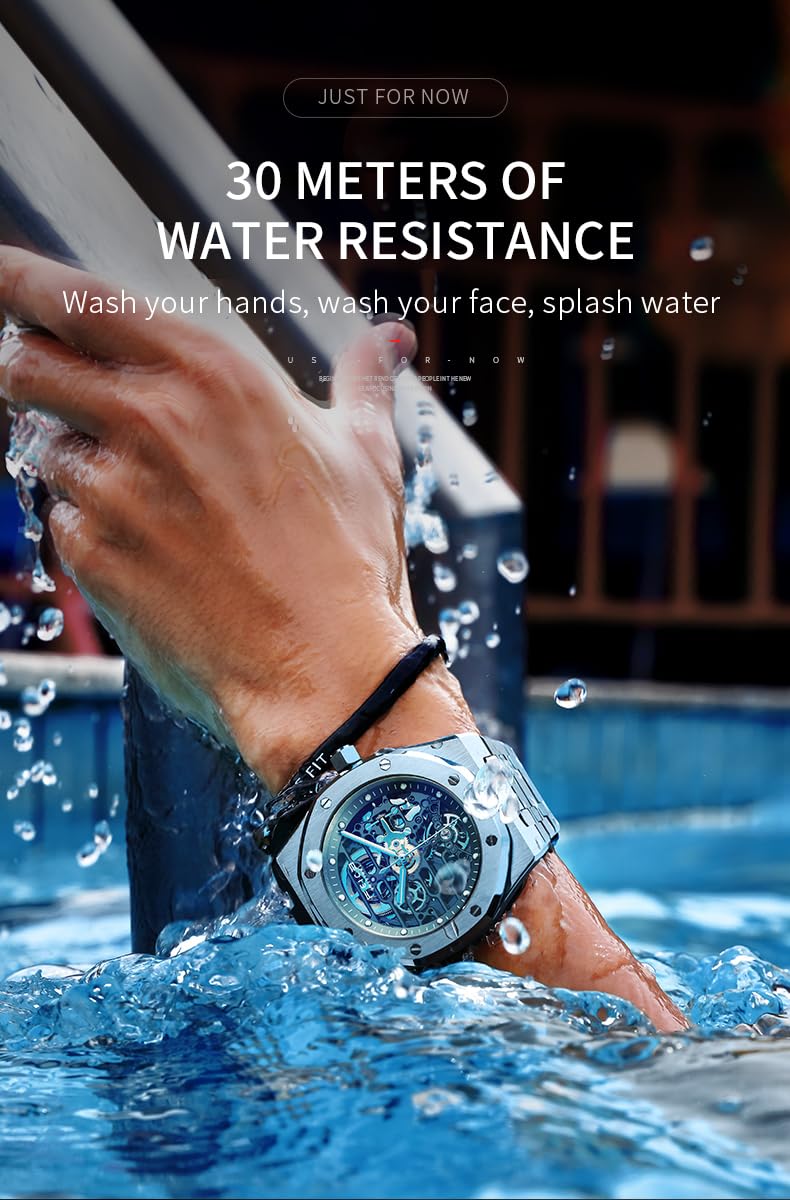 FEICE Watches for Men Automatic Skeleton Watch 42mm Case Stainless Steel Mechanical Anti Shock Waterproof Luminous Sapphire Crystal Analog Watches Business Wristwatch Adjustable Band FM019HOT - Image 3