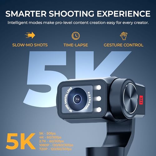 Digitek (DAC 202 5K 3-Axis Handheld Action Camera with AI Face Tracking, 3.5” Rotating Screen, 48MP Sensor, Wi-Fi, Night Vision & External Mic Support - Image 3