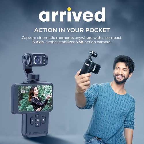 Digitek (DAC 202 5K 3-Axis Handheld Action Camera with AI Face Tracking, 3.5” Rotating Screen, 48MP Sensor, Wi-Fi, Night Vision & External Mic Support - Image 2